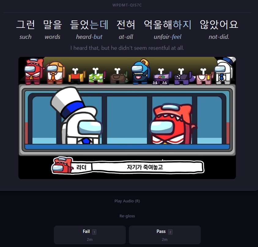 Interlign review card made from the same Korean video moment with the source screenshot attached